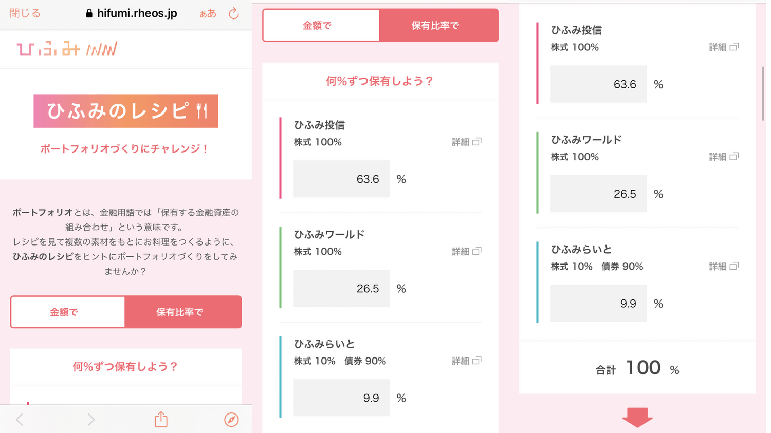 ひふみのレシピ保有商品別割合を確認できます