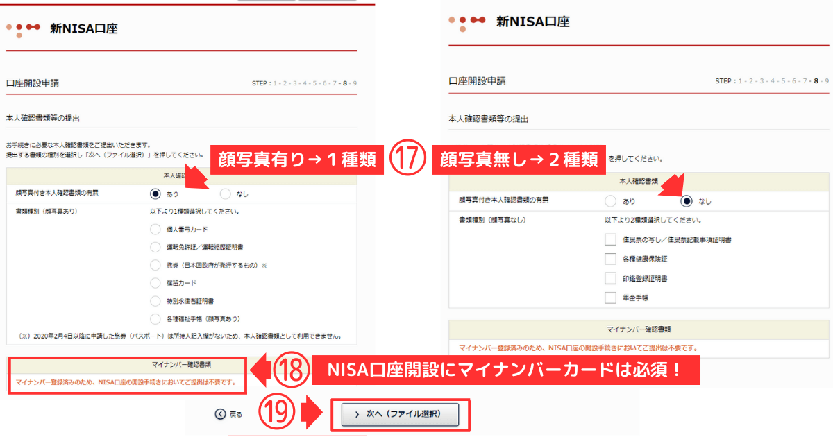 口座開設申請【本人確認書類の提出】